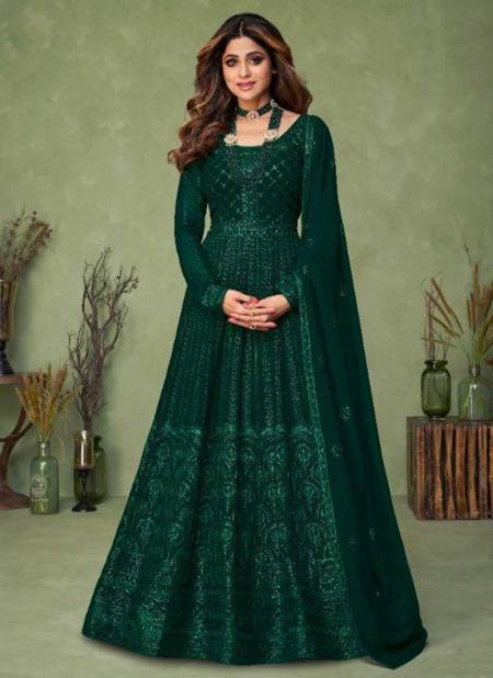 Dark Green Colour AASHIRWAD MASAKALI Heavy Wedding Wear Georgette Salwar Suit Collection 9146